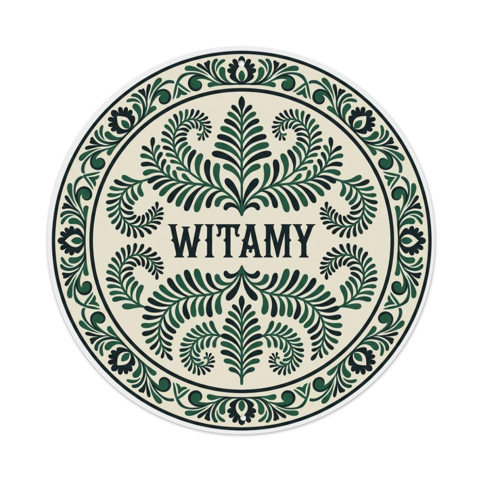 Fyrn Style Metal Tin Sign Vintage Polish Folk Art Witamy Welcome Onyx Fern