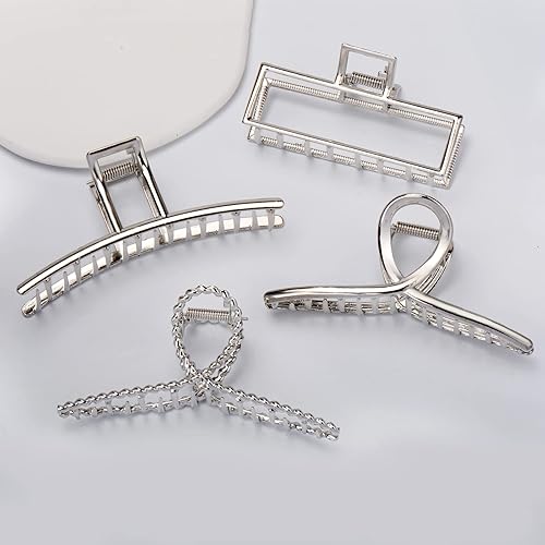 Miniatura 4 de Parcce Paquete de 4 pinzas de metal grandes para cabello rizado fino a grueso pinzas de color plateado antideslizantes de 43 pulgadas accesorios