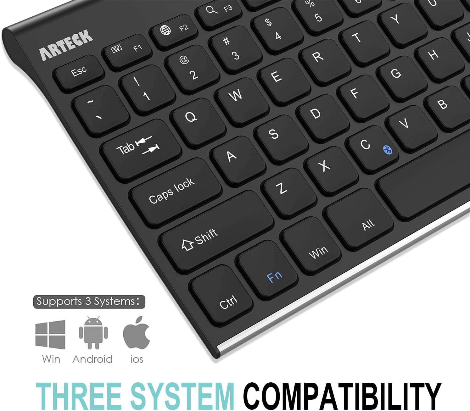 Arteck Bluetooth Keyboard, Stainless Steel Universal Portable Wireless Bluetooth Keyboard for iOS iPad 10.2-inch, Air, Pro, Mini, Android, Windows Tablets PC Smartphone Built in Rechargeable Battery