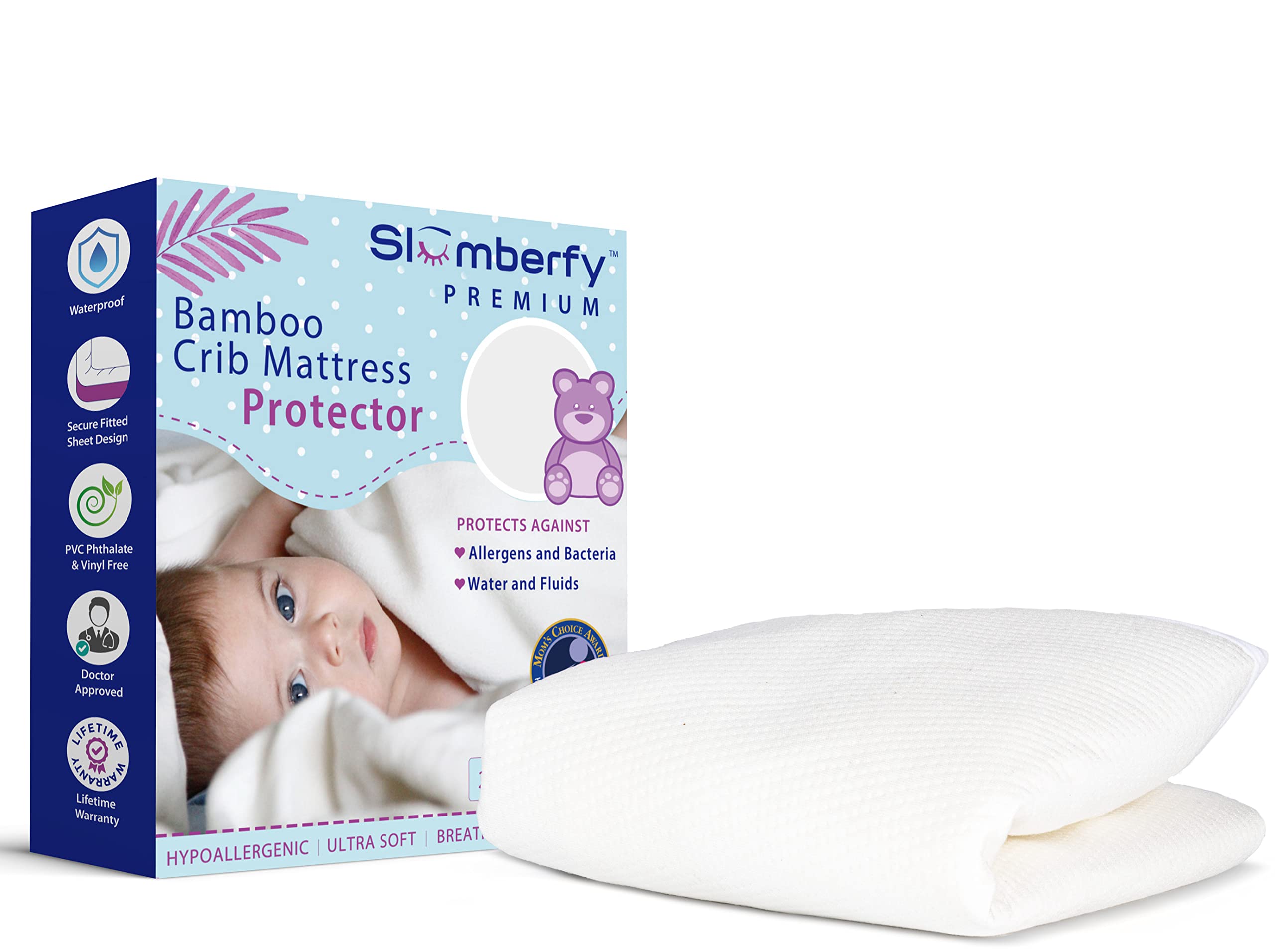 Slumberfy Bamboo Blend Crib Mattress Protector by , Waterproof and Hypoallergenic Mattress Protector for Babies and Toddlers, Made of Bamboo Material, Mom's Choice Award Winner
