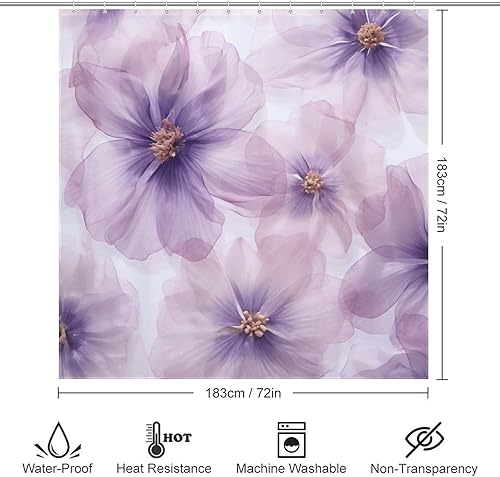 Miniatura 6 de YLATY2964 - Cortina de ducha de flores abstractas para baño, juego de cortinas de ducha bohemias florales moradas, tela transparente, moderna,