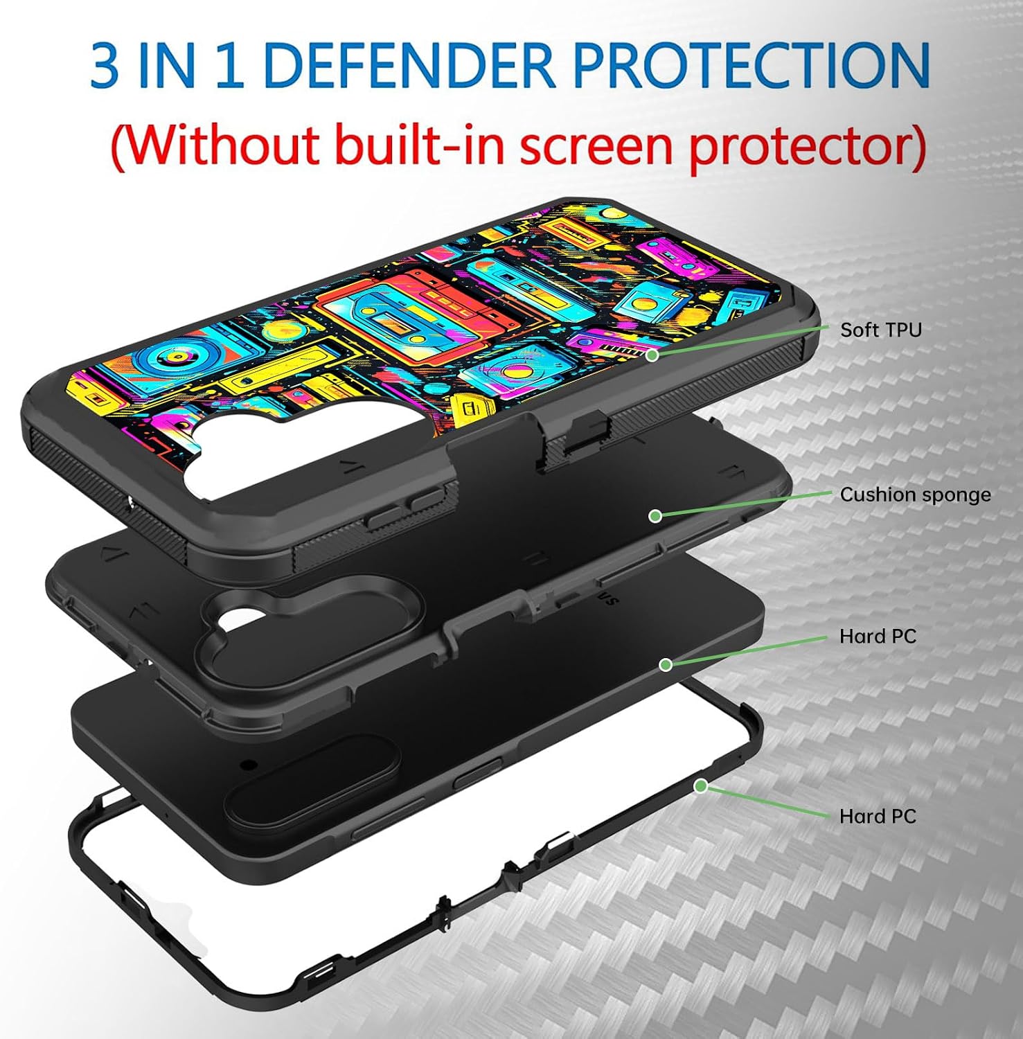 for Galaxy A17 5G Case,Shockproof 3-Layer Full Body Protection Rugged Heavy Duty High Impact Hard Cover Case for Samsung Galaxy A17 5G 6.7 inch 2025,Retro Music Tape Cassette image 2