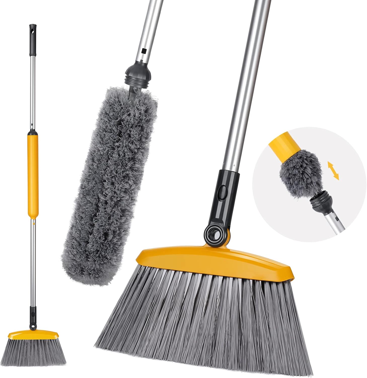 Broom and Duster Set, 2 in 1 Long Handle Broom with Extension Duster