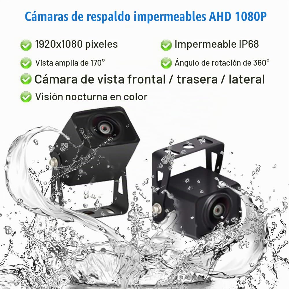 CAMECHO Kit de Cámara de Marcha Atrás y Video Monitor, Grabadora de Vídeo de7 Pulgadas 2 Split Monitor de Visión con Visión Nocturna Impermeable Cámara de Visión Trasera para Coches/RV/Autobús/Camión