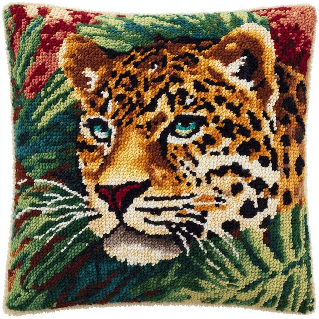 Henypt Latch Hook Pillow Case Embroidery Kits, Leopard