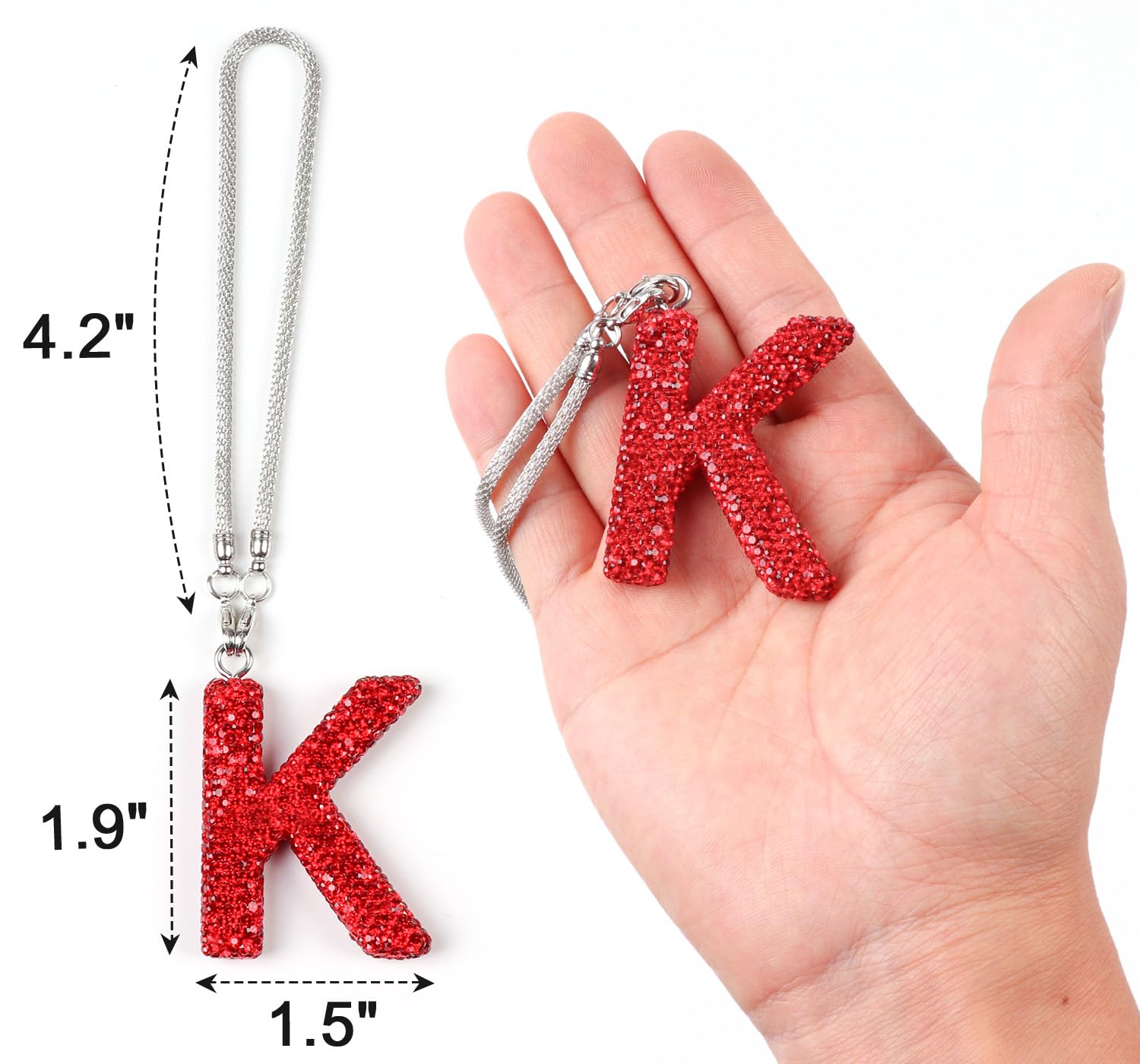 Red Rear View Mirror Hanging Accessories Crystal Diamond Rhinestone Car Ornament Letter K Cute Lucky Rhinestone Car Accessories — view 5