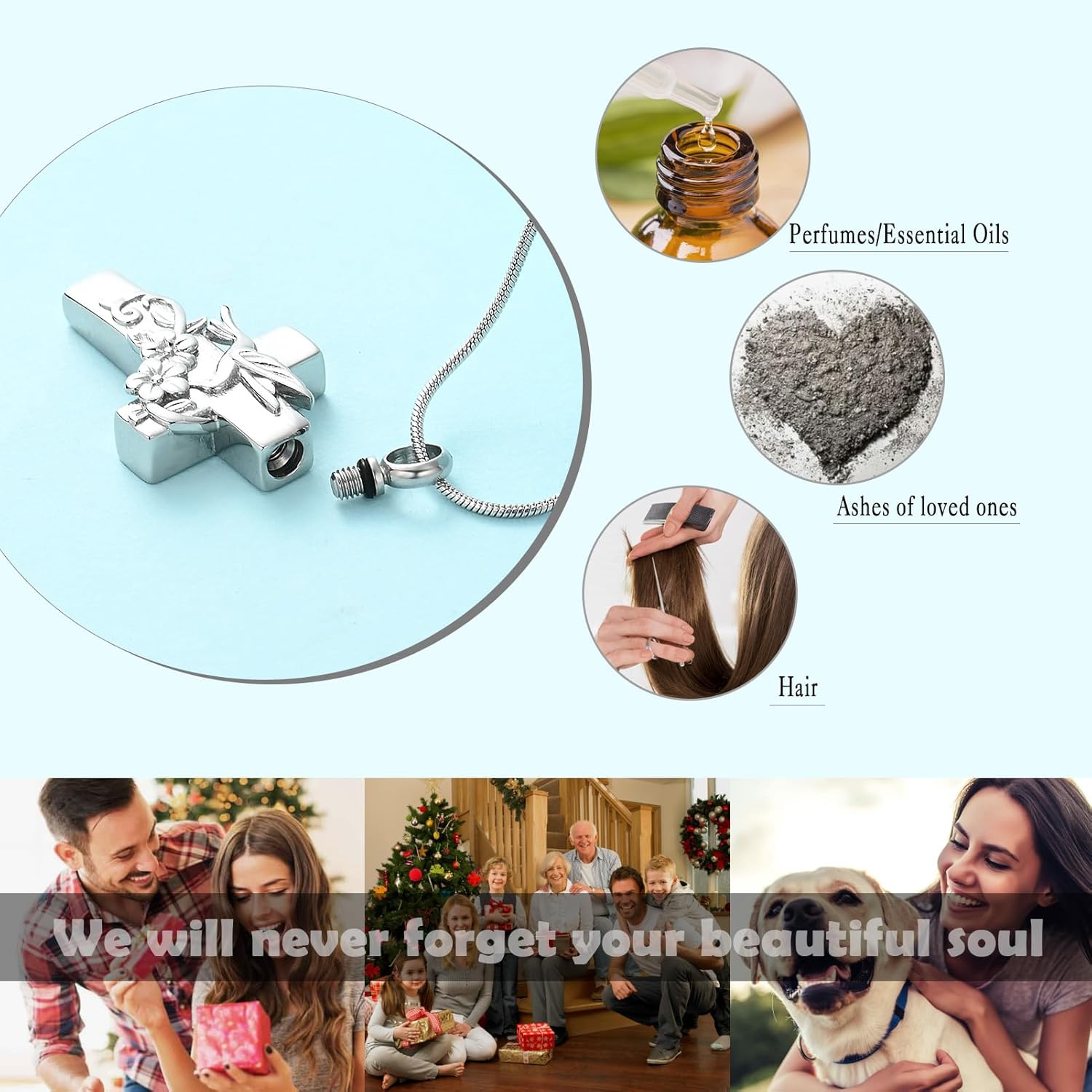 Hummingbird Cross Urn Necklace for Ashes Cremation Jewelry for Women Men Stainless Steel Memorial Necklaces Ash Holder for Human Pets Keepsake Jewelry for Loved Ones with Fill Tool - Image 3