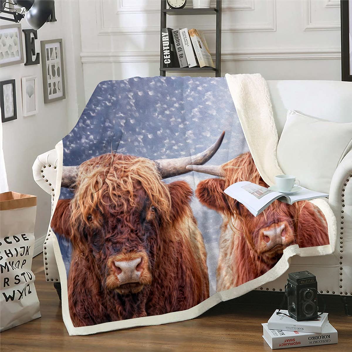 Highland Cow 3D Funny Bull Cattle Fleece Throw Blanket for Kids Boys Girls Couple Western Animal for Sofa Bed Wildlife Cow,Single 50x60 Inch