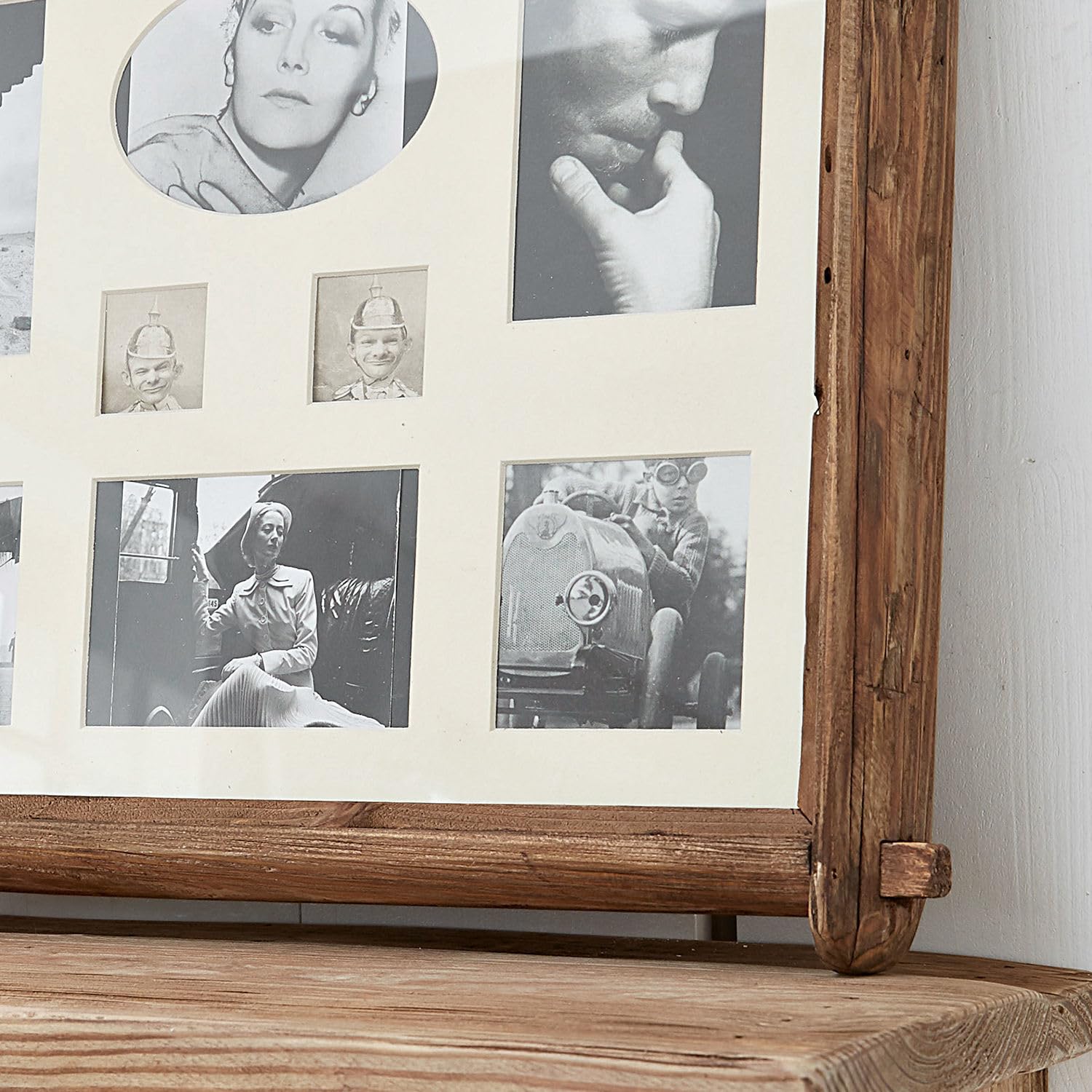 Loberon Bilderrahmen Laon, antikbraun | Shabby-Stil - Natürlicher Look - Charaktervolle Maserung - für acht Fotos - Wanddekoration - Tannenholz - Glas