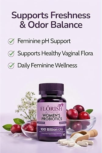 Miniatura 8 de Flôrish - Probióticos vaginales para mujer, soporte diario todo en 1, 100B CFU, 32 cepas | Prebióticos, arándano y D-manosa, equilibrio hormonal, pH