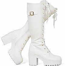 Ladies' Boots Women Fashion Platform Block Heels Knee High Boots Lace up