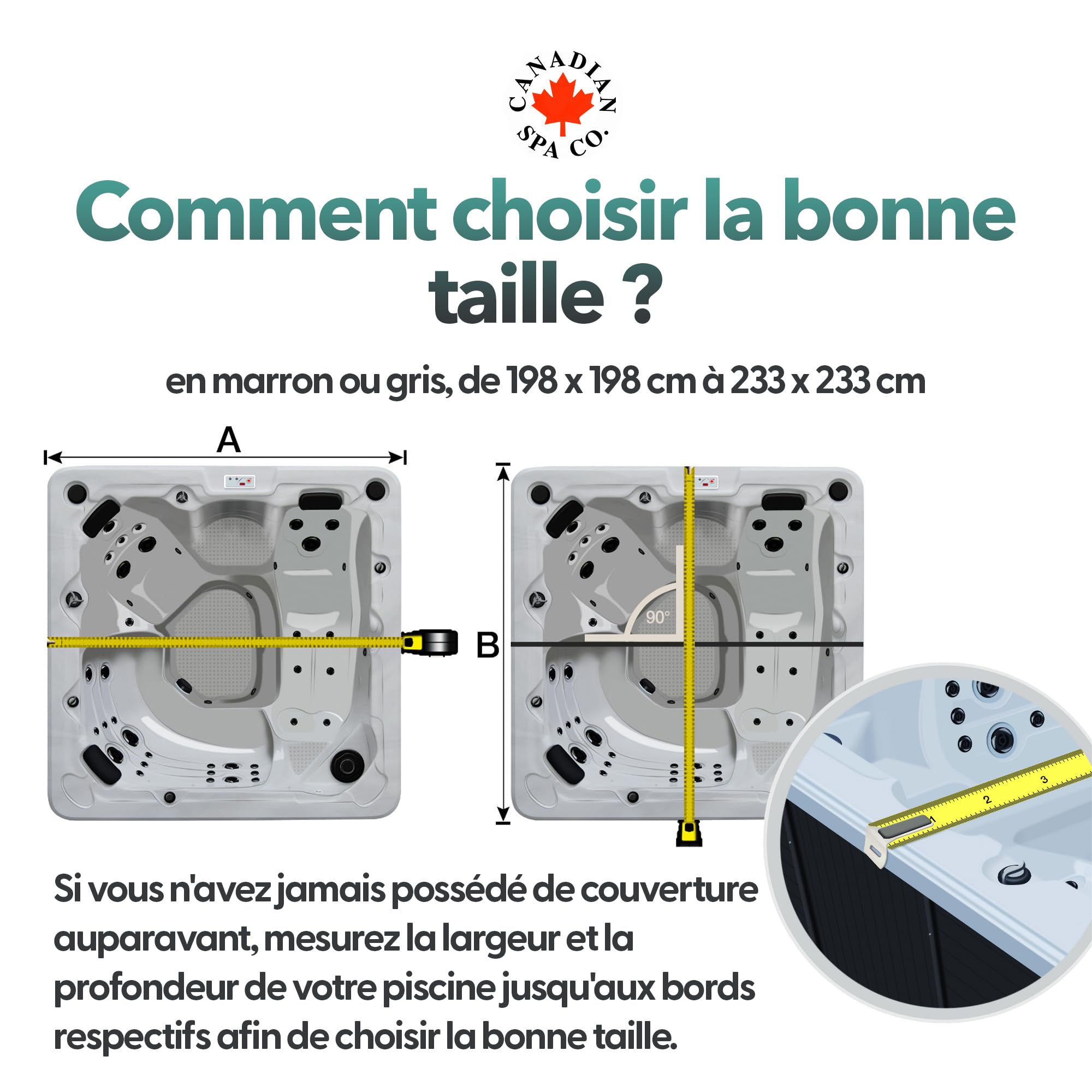 CANADIAN SPA CO. Bache de piscine rectangulaire, 233 x 233 cm, gris, isolante, imperméable et résistante aux UV