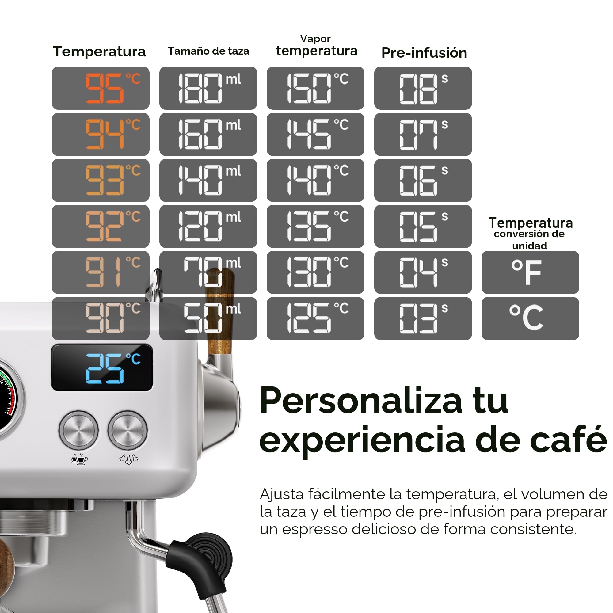 HIBREW H10Plus - Máquina de Café Espresso Programable, Portafiltro de 58 mm en Acero Inoxidable, Temperatura y Volumen de Taza Ajustables a Voluntad, con Pantalla Inteligente y Manómetro