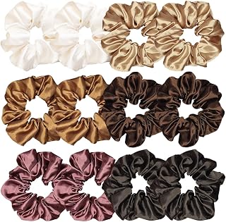 12 Pcs Satin Silk Scrunchies - Soft Hair Ties, Fashion Hair Bands, Hair Bow Ropes, Elastic Bracelet Ponytail Holders for Women and Girls (4.5 Inch, Classic Color Pair)