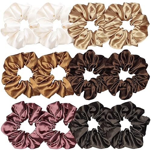 12 Pcs Satin Silk Scrunchies - Soft Hair Ties, Fashion