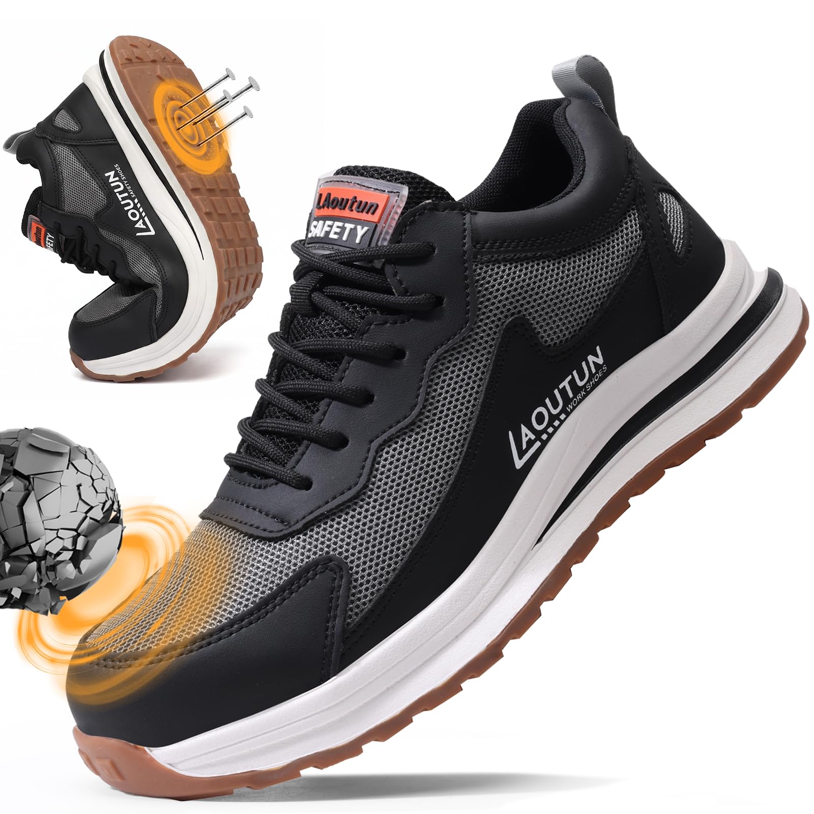 LAoutun Zapatillas de seguridad para hombre, con puntera de acero