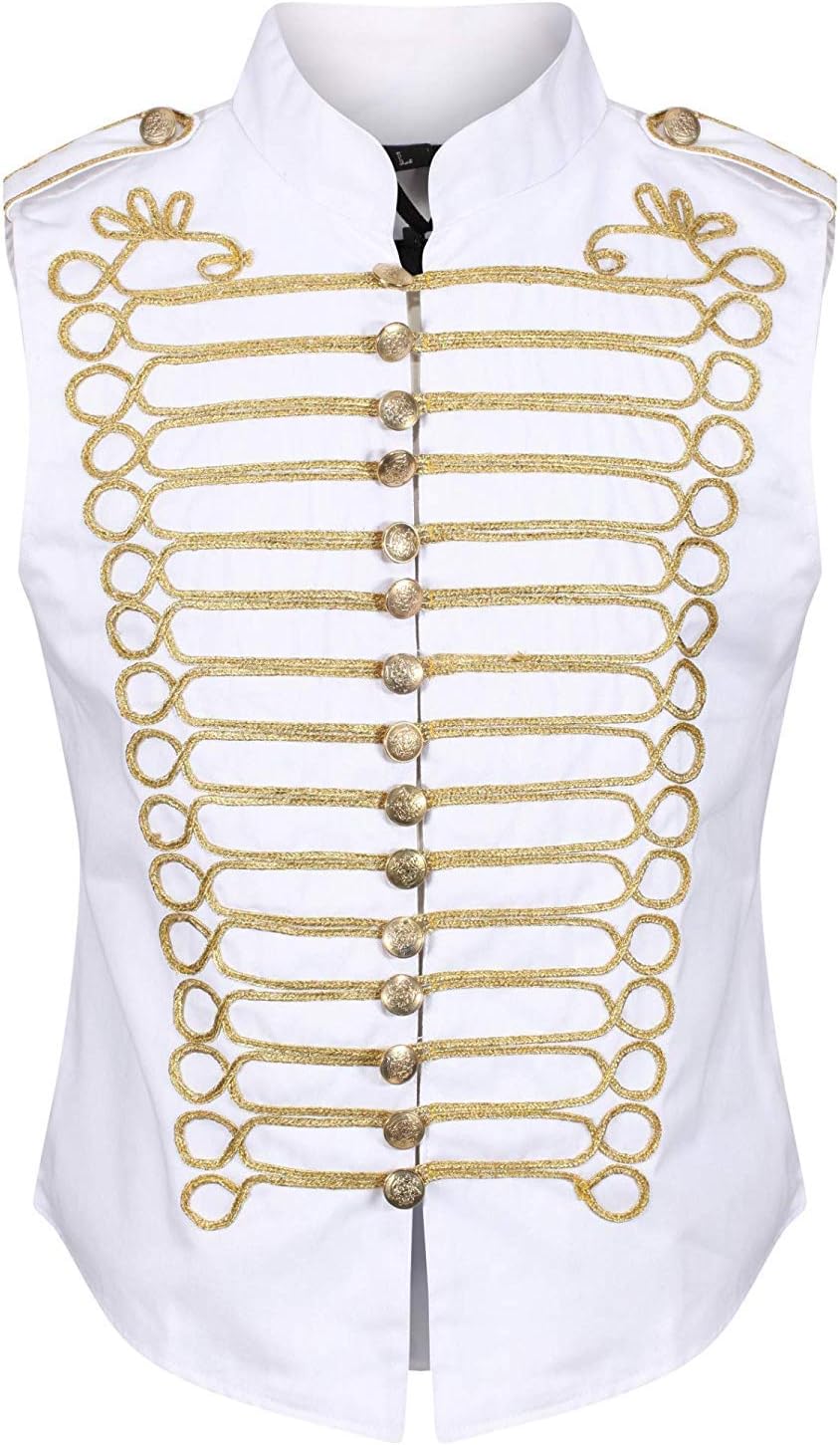 Ro Rox Steampunk Napoleon Sleeveless Military Drummer Parade Jackets for Themed Parties, Cosplay Events, Halloween