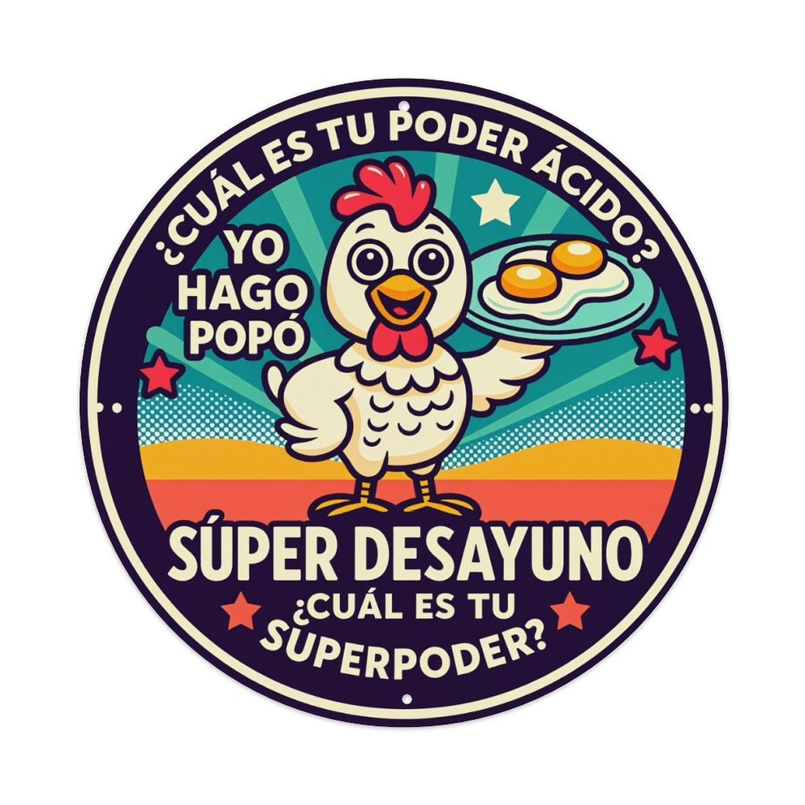 Chicken Holding Plate With Eggs Round Tin Sign Vintage Style Metal Sign Home Bar Garden Wall Plaque Decor Metal Poster 8x8 Inch