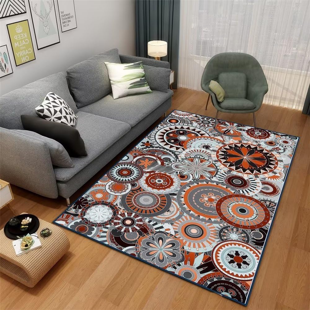 Descente de lit chambre enfant tapis rouge floral rond pour salle à manger