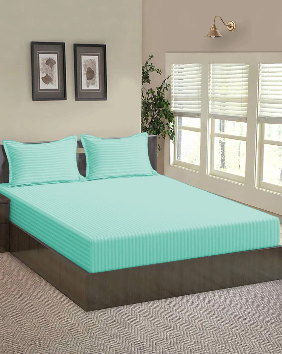 Jaipur Linen Premium Hotel Quality Striped Fitted Bedsheet Size-Single-(36x78inch), Color-Sky Blue (B0BLV4SR9P) Amazon Price History, Amazon Price Tracker