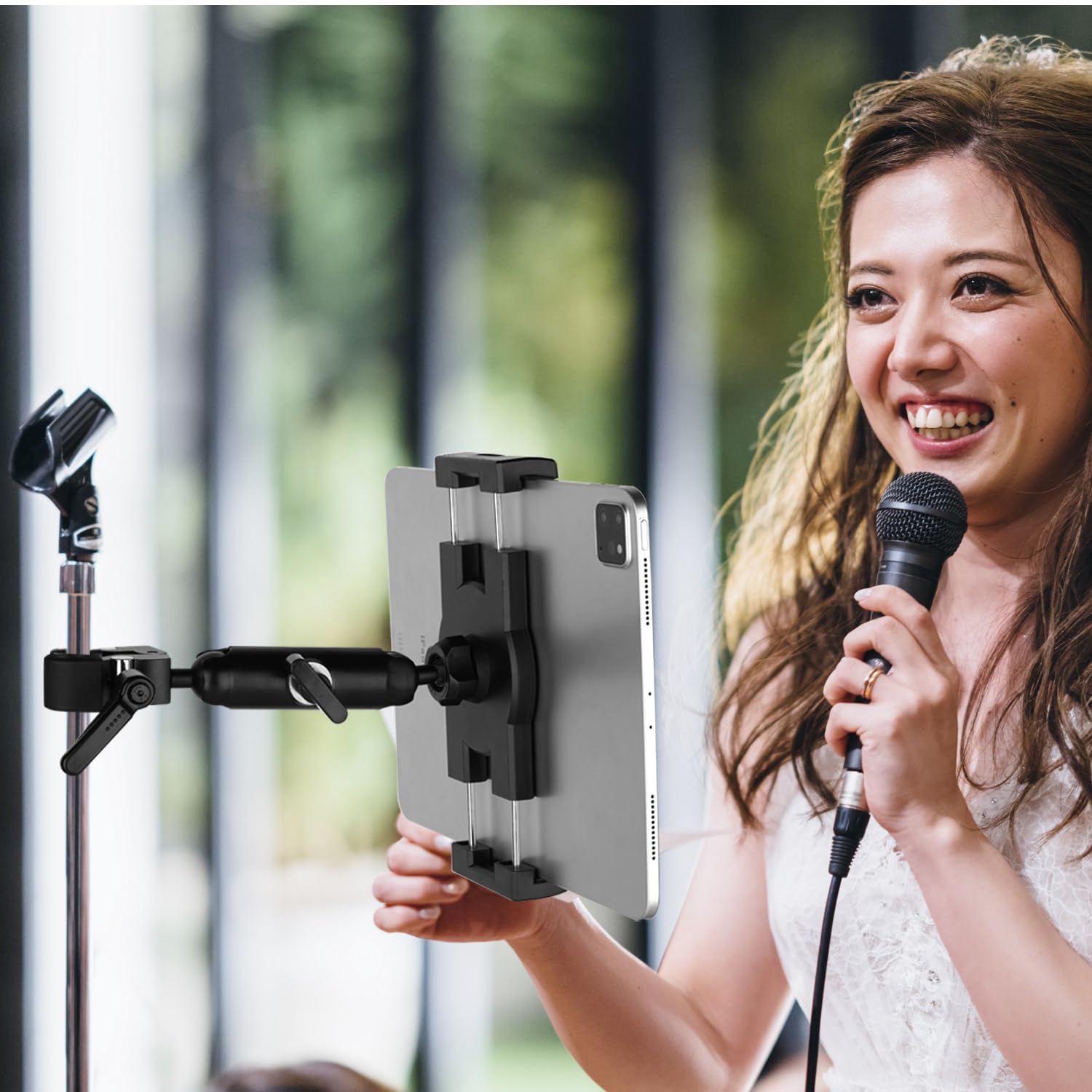 Mippko iPad Holder for Microphone Stand,Mic Music Stand Tablet Mount Holder,360°Adjustment Aluminium Alloy Arm Super Crab Clamp,Compatible with 7~12.9 inch iPad/Nexus/LG G Pads