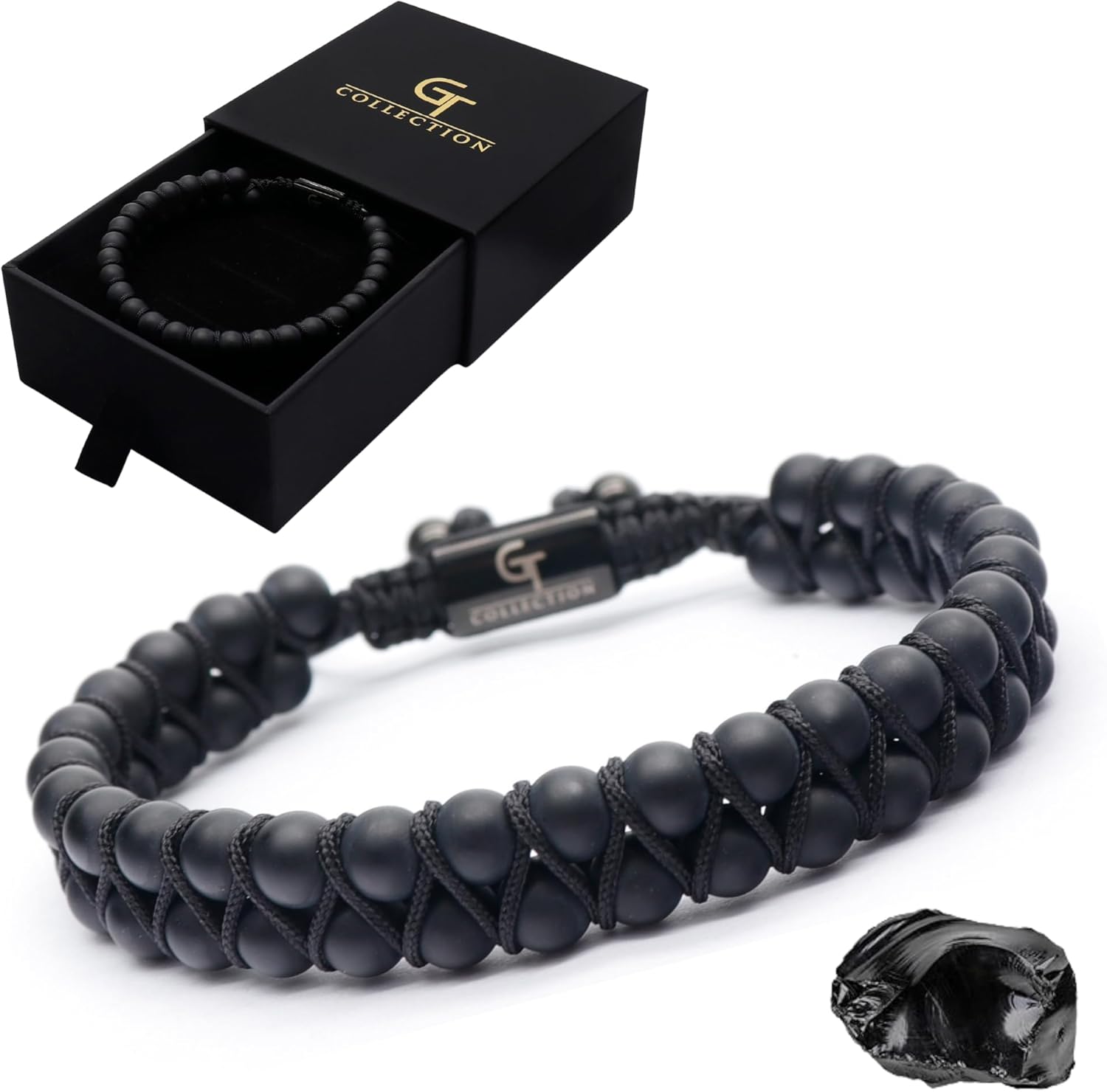 GT collection Bracelet for Men, Adjustable Double Beaded Bracelet - Gemstone Energy Bracelet for Protection and Strength, Handcrafted Men's Jewelry Gifts for Men