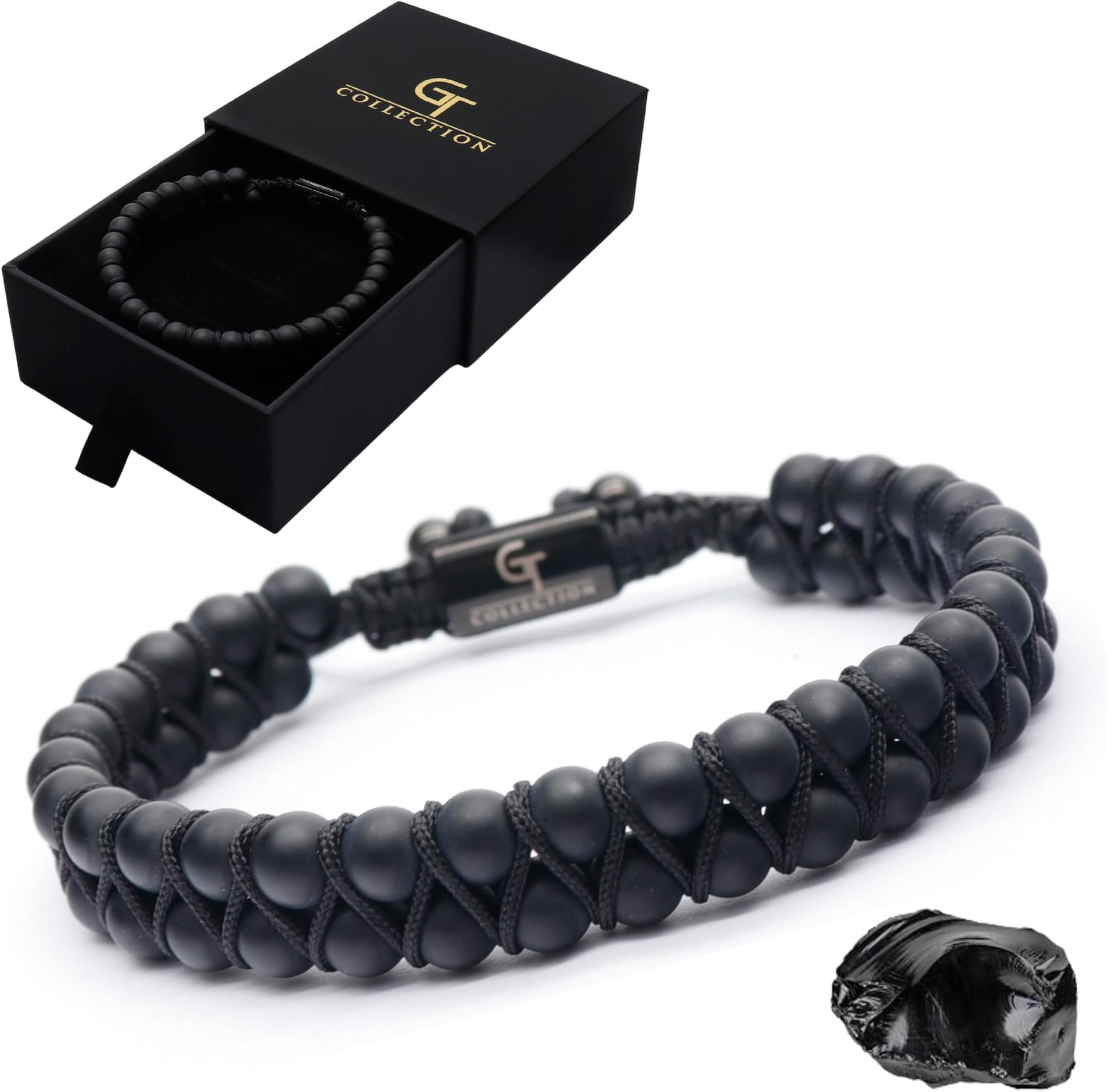 Men's Double Beaded Bracelet - Used for Its Grounding Effects – 100% Natural Wrapped - Adjustable Gemstones Beaded Bracelet for Men’s