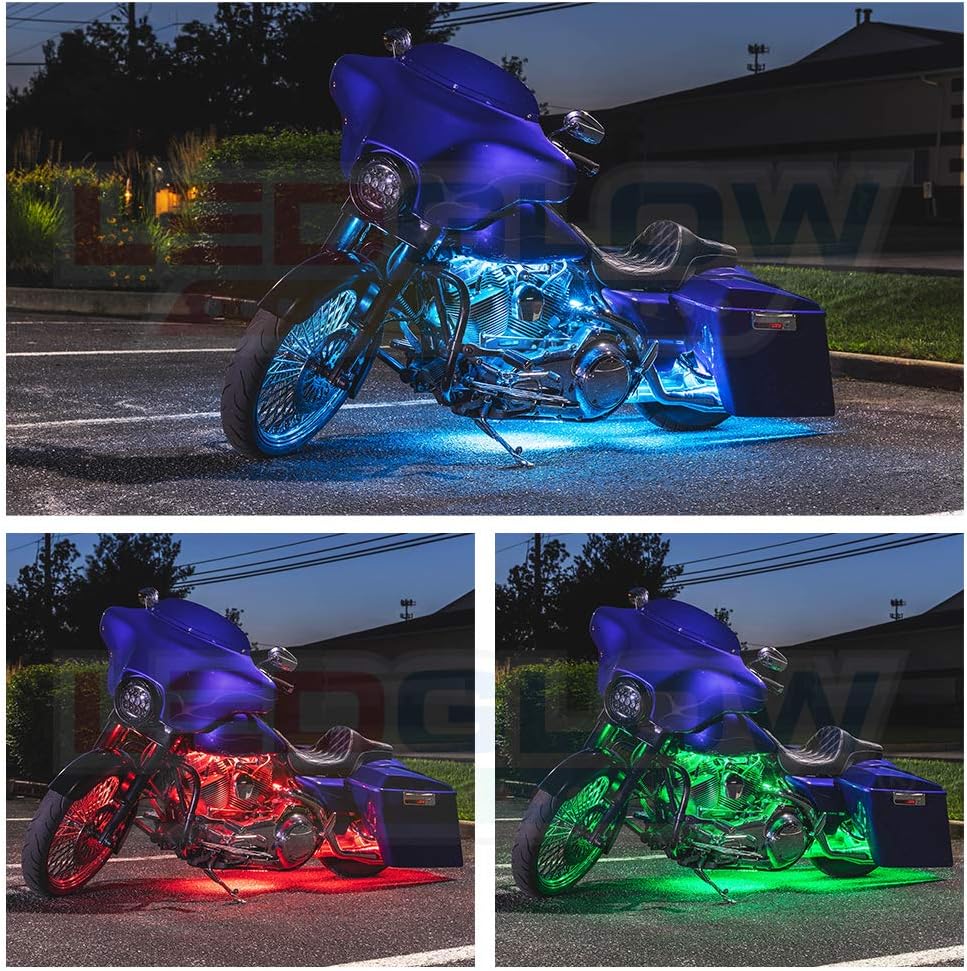 LEDGlow 26pc Advanced Million Color LED Motorcycle Accent Underlow Light Kit - 15 Solid Colors - 6 Patterns - Multi-Color Flexible Strips - Includes Waterproof Control Box & 2 Wireless Remotes