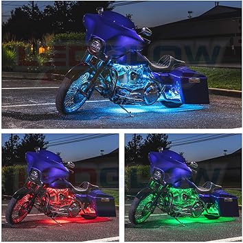 LEDGlow 20pc Advanced Million Color LED Motorcycle Accent Underlow Light Kit - 15 Solid Colors - 6 Patterns - Multi-Color Flexible Strips - Includes Waterproof Control Box & 2 Wireless Remotes