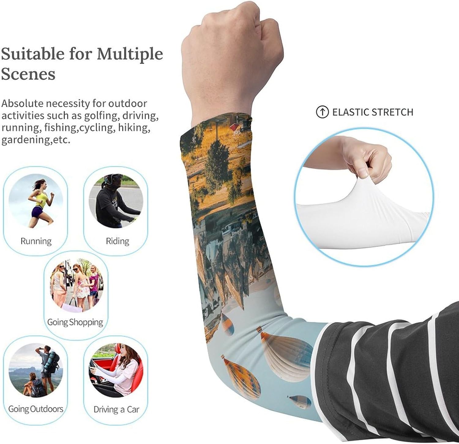 Hot Air Balloon in The Sky Arm Sleeves Sun Protection Sleeves Sports Cooling Arm Compression Sleeve for Men Women