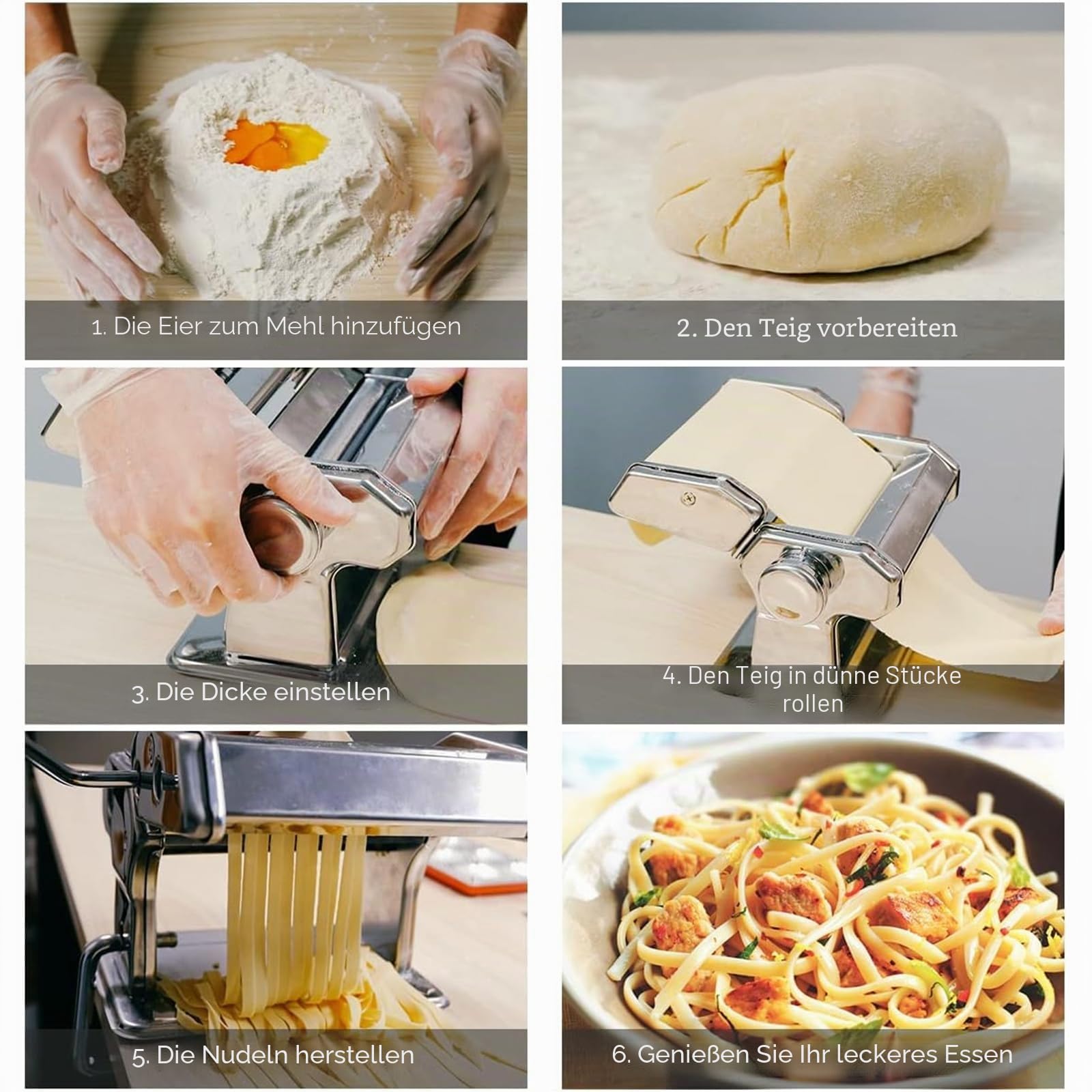 MZTOGR Pasta Maker machine, Set mit 6 Stück 150 mm Stahl Nudelmaschine mit 9 einstellbaren Dickeneinstellungen, inklusive Ravioli Maker Aufsatz, Nudeltrockner