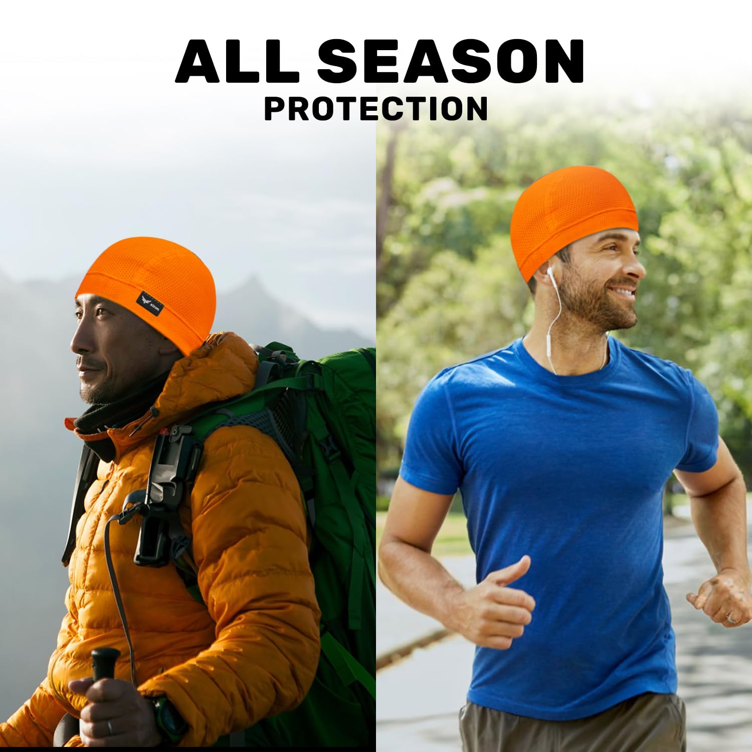 XTRIM Unisex Helmet Skull Cap for Bikers & Cyclists, Cotton Inner Cap, Sweat Absorbing Cooling Beanie for Men & Women, Summer Skull Cap, Sports Headwear, Gym & Bike Accessories (Orange, Black) 1