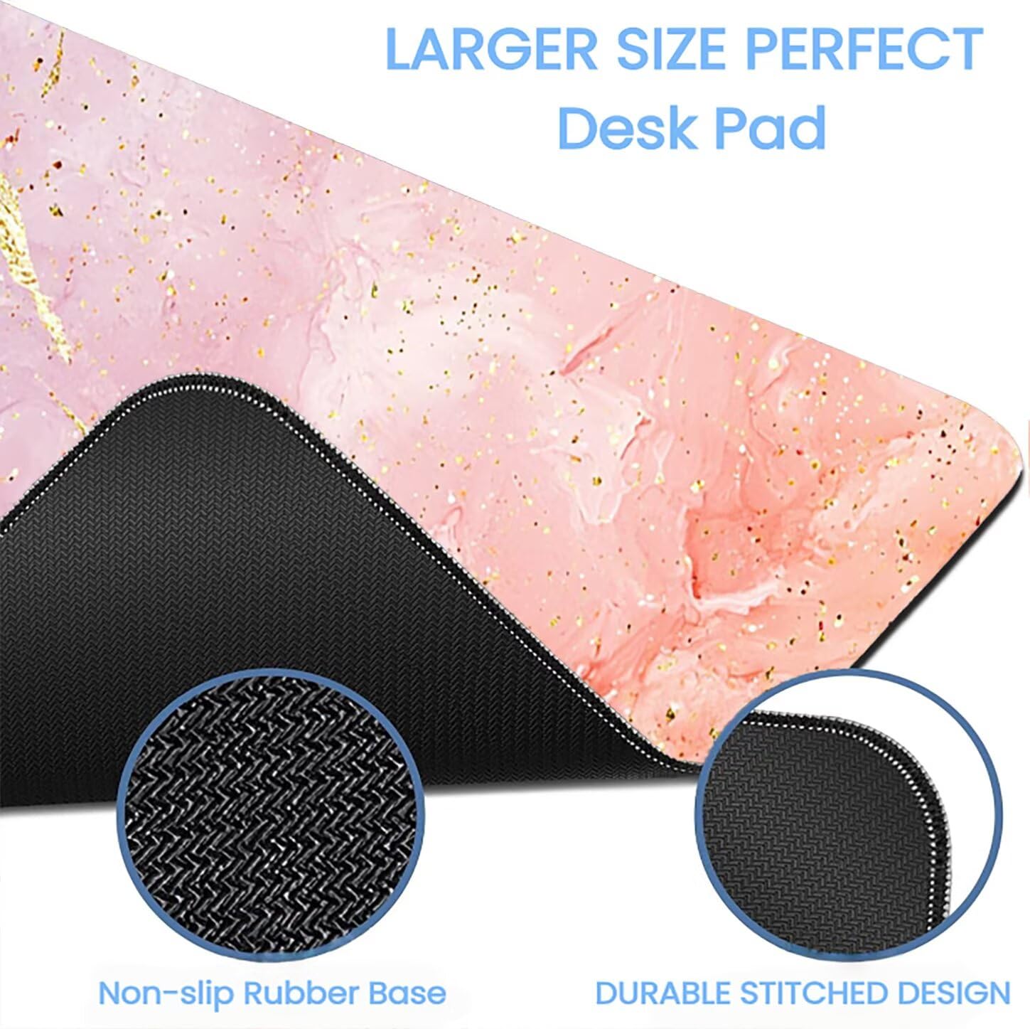 Lpfieonn Marmormuster Großes Schreibtischunterlage, XXL Schreibtischunterlagen, Rosa XXL Wasserdicht Gaming Mousepad mit Vernähter Rand und Rutschfeste Gummibasis, für Hause/Büro 120x60cm PF-2353