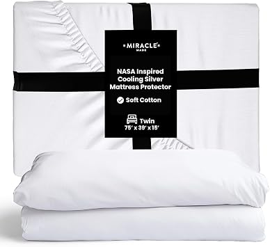 Miracle Made Mattress Protector Silver-Treated Cotton Fabric Water-Resistant, Breathable, Fresher-Feeling Cover Compatible with 3-Temperature Zone Comforter, Twin, White