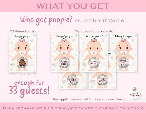 Vista 33 de Baby Shower Games - 33 tarjetas de sorteo, Emojie poopie Emoji, boleto de lotería de raspadita, 3 ganadores, 5 diferentes diseños de tarjeta Feria
