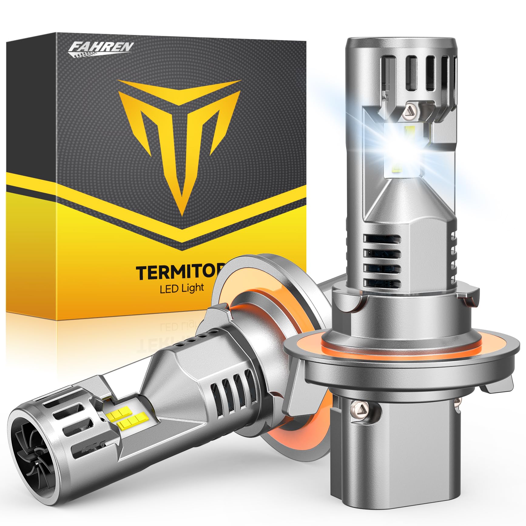 FahrenH13 9008 Light Bulbs, 33000LM 800% Ultra-Bright H13/9008 Fog Light Bulbs, 6500K White with Cooling Fan, Real 1:1 Mini Size No Adapter Needed, Plug and Play, Pack of 2