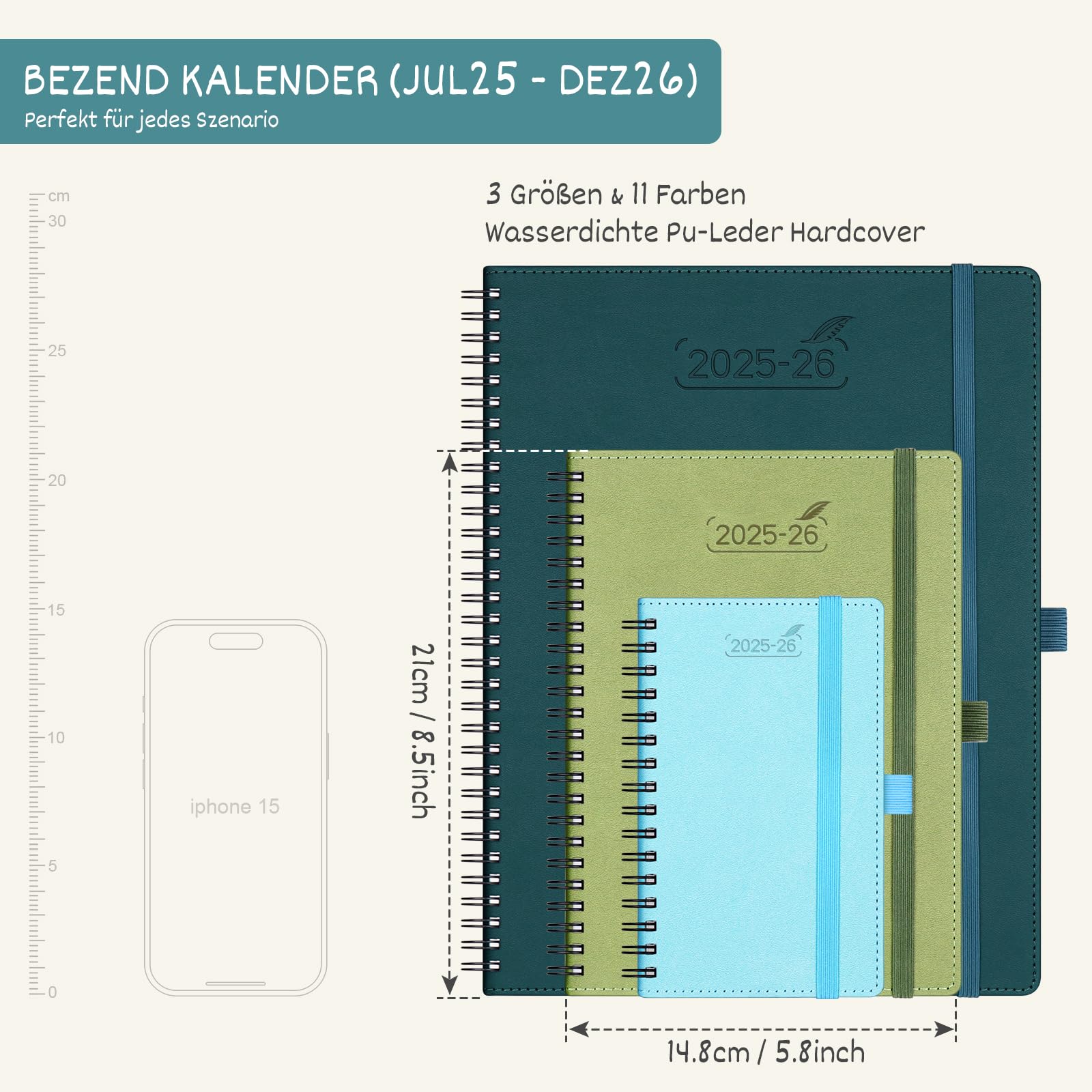 BEZEND 18-maandskalender 2025 2026 Agenda A4 1 Week 2 Pagina's met 2 Kolommen, Weekplanner van Juli 2025 tot December 2026, Boek Kalender met Pu- leren Hardcover, Mosterd