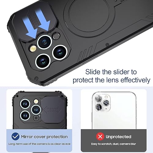 Miniatura 7 de Funda a prueba de golpes para iPhone 15 Pro Max compatible con carga Magsafe Soporte de anillo magnético Cubierta protectora de lente deslizante