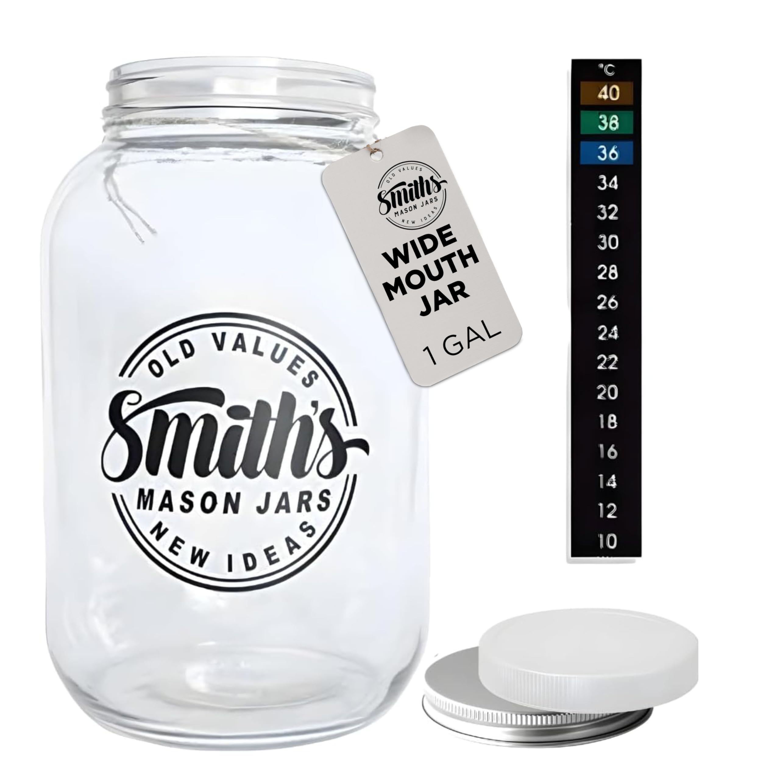 Wide Mouth Mason Jars - 1 Gallon (4L / 135oz) Sauerkraut Fermentation Jars – Large Glass Kombucha Jar with 2 Screw Top Lids – Ideal for Kimchi Container, Pickling, Fermenting & Food Storage Container