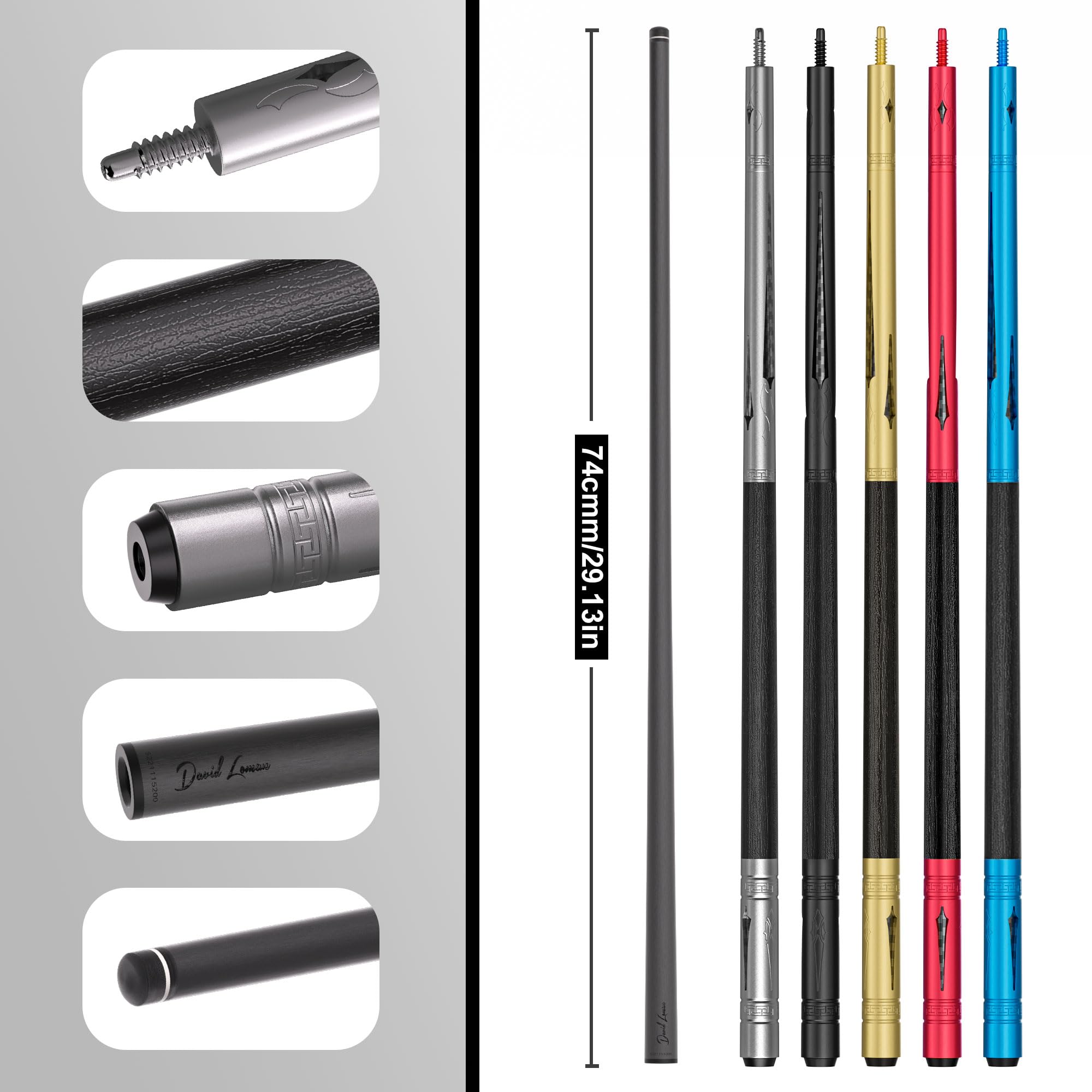 Daniel Lemons デビッドローマン 12.5 mm DAVID LOMAN 2 Pool Cue - 100% Carbon Fiber Billiard cue. David Tip