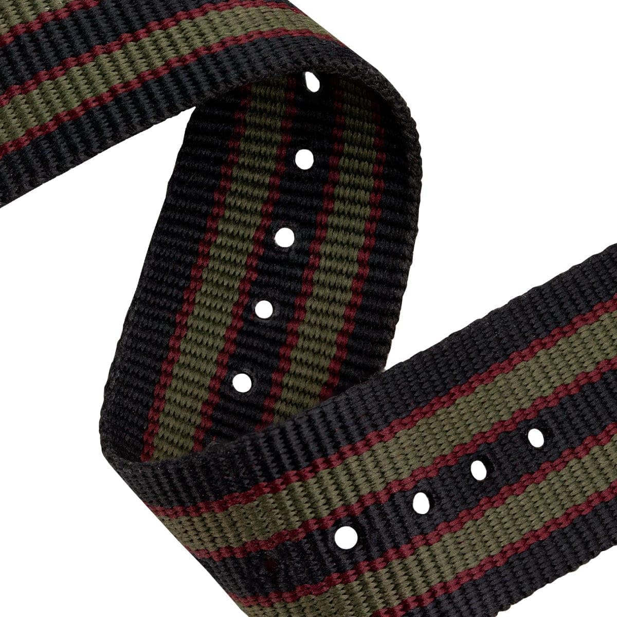Geckota Vintage Bond Nylon Watch Strap | 1973 British Military Style, Dark Blue, Red And Olive Green Stripes, Rugged, Quick-Drying and Secure Wristwatch Strap