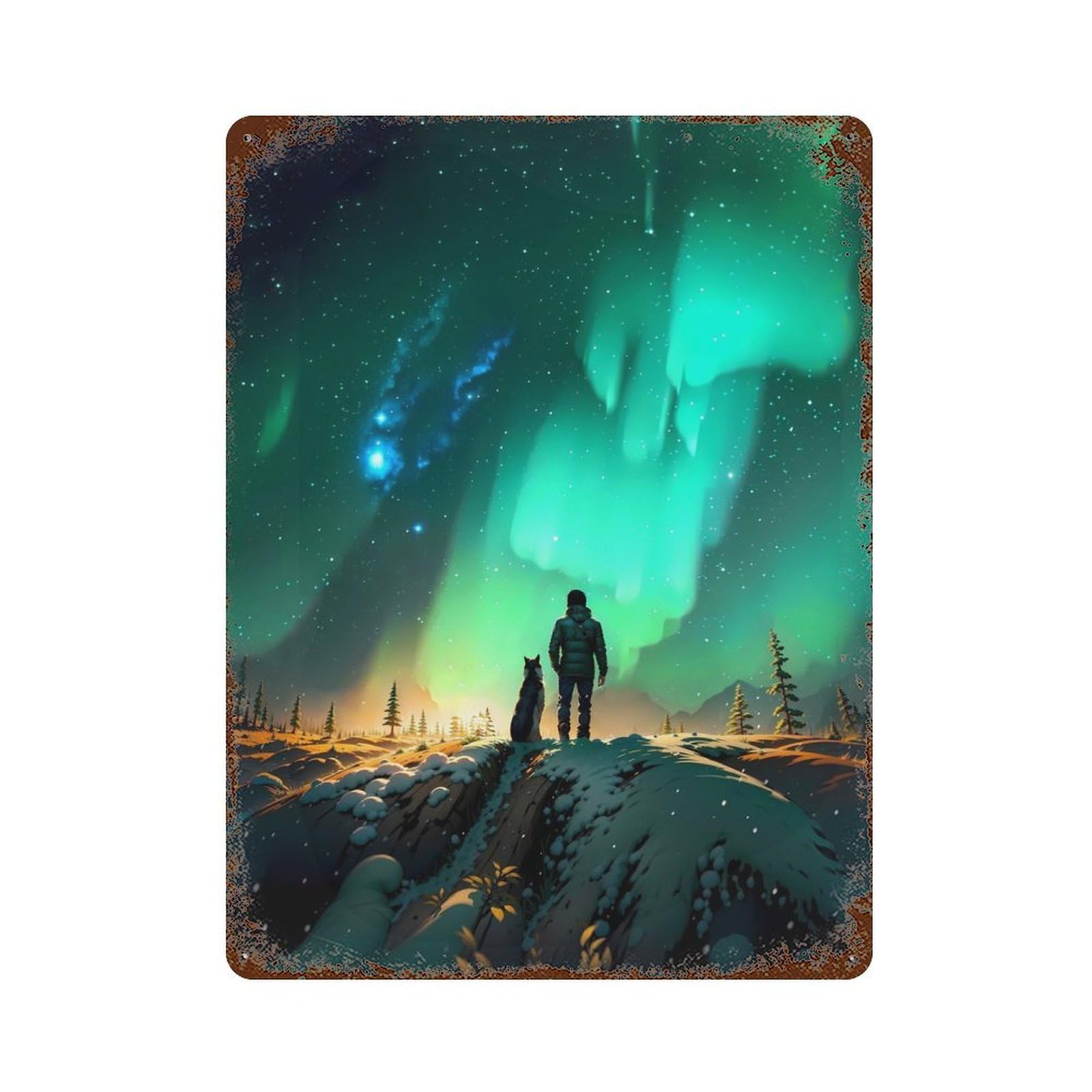 Vintage Rust Metal Sign Northern Light Stargazing 15.7"x11.8", Novelty Wall Decor for Garage, Bar And Workshop Decor