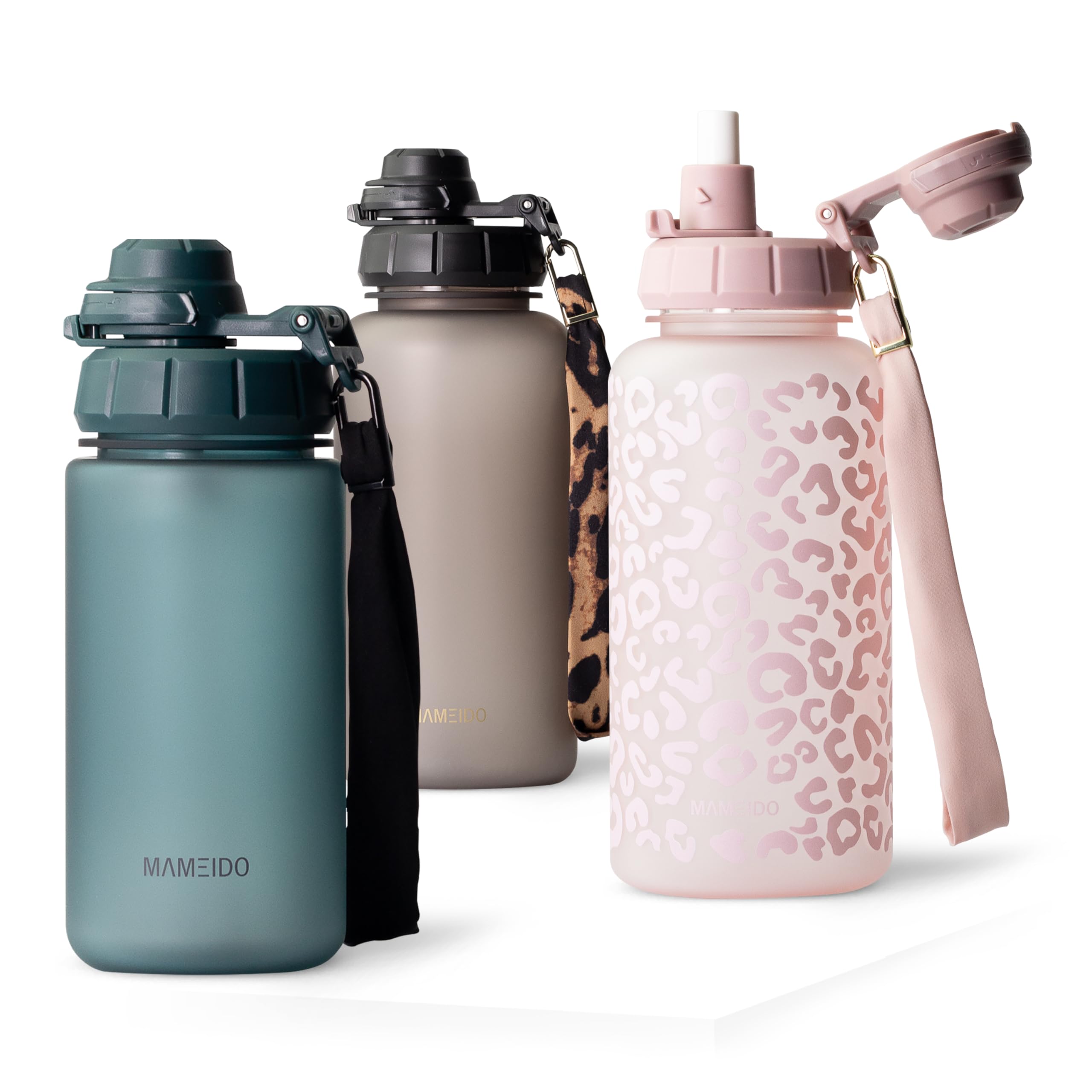 MAMEIDO Trinkflasche mit Strohhalm & Trageschlaufe aus Tritan 500 ml, Wasserflasche auslaufsicher, Flasche BPA-frei für Jungen & Mädchen (Ocean Bloom)