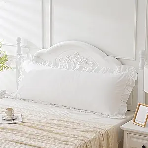 Off White Ruffled Body Pillow Cover 1 Piece Washed Cotton Farmhouse Shabby Long Body Pillow Sham 20"x54" White