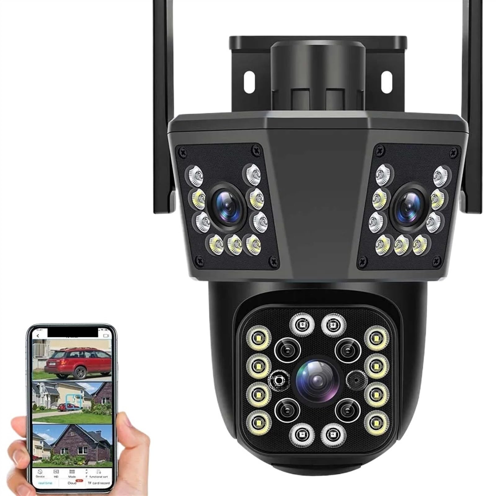 Cámara de seguridad 6K con tres lentes de alta definición y zoom digital 8X