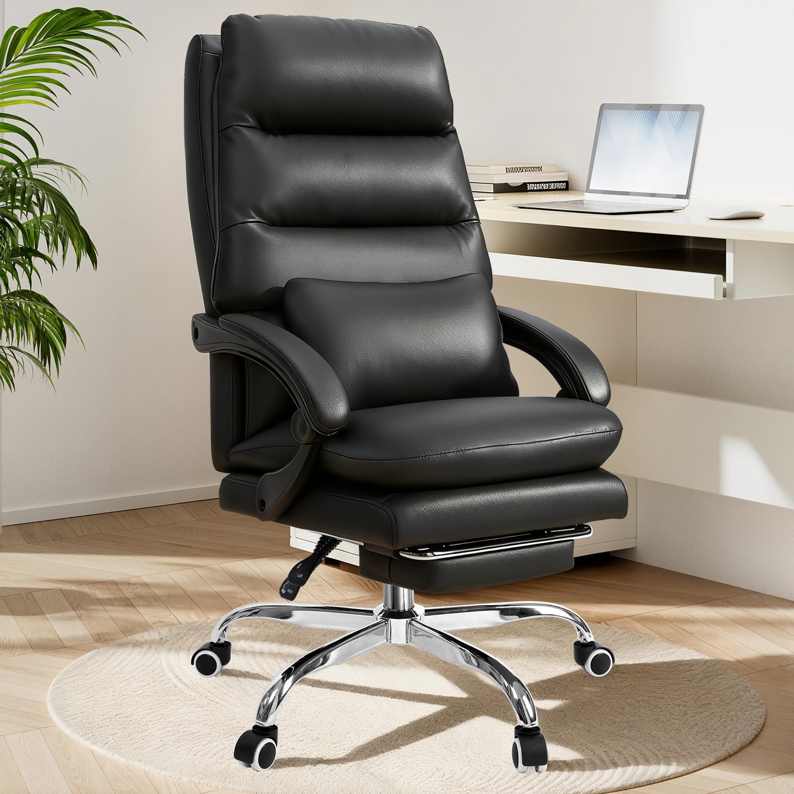 Holiwei Office Chair with Footrest Big and Tall 400lbs Executive Desk Chair with Thickened Lumbar Support Pillow High