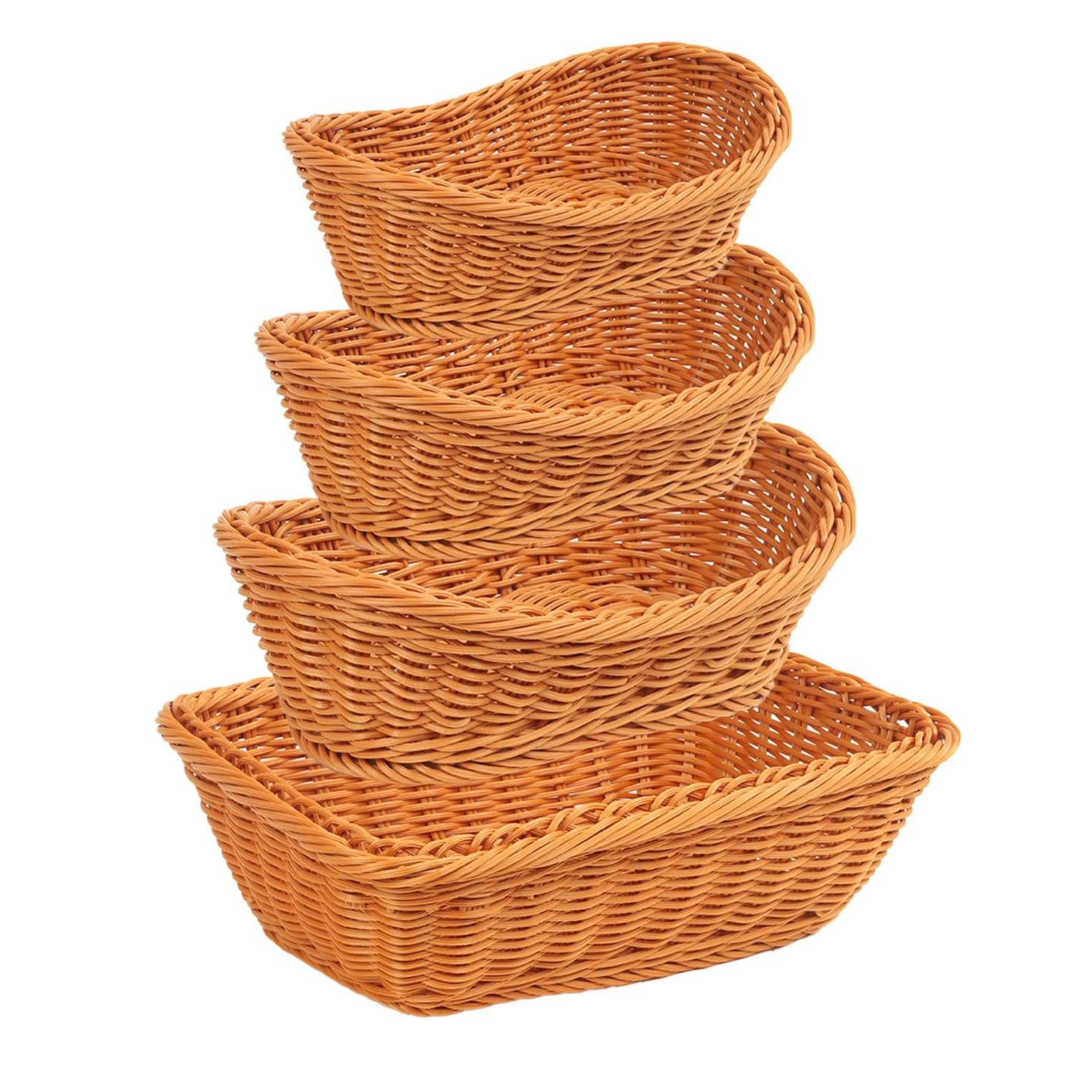 Cesta de mimbre para servir y almacenar aperitivos, 4 cestas tejidas ovaladas y rectangulares, cesta de almacenamiento de alimentos, cesta de almacenamiento de aperitivos, cesta de pan rústica vintage