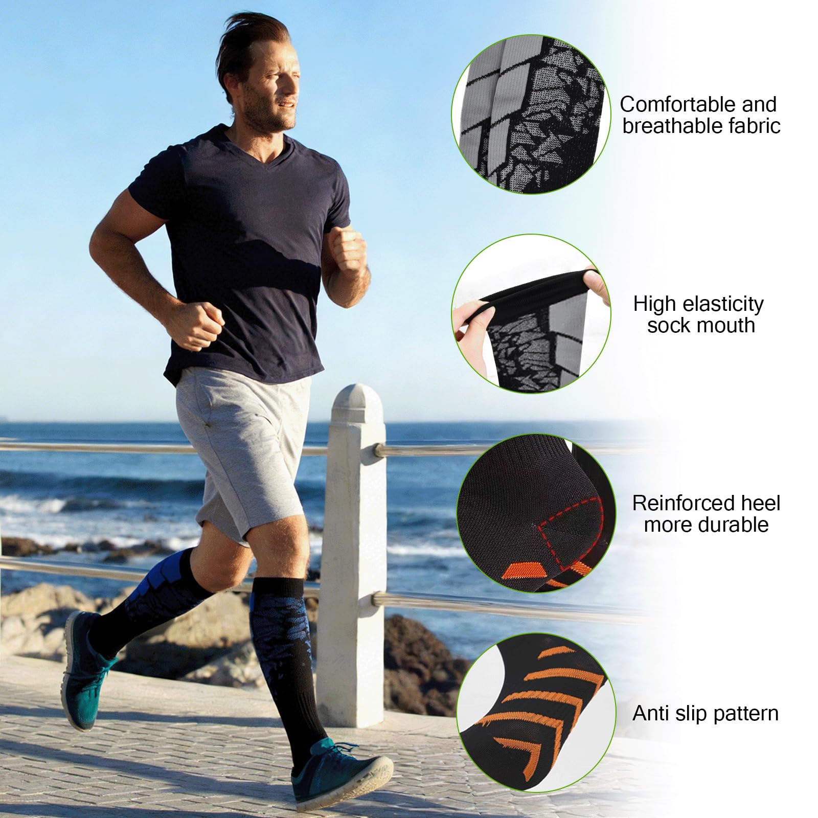 6 Pares Medias de Compresión Mujer Hombre, 18-25mmHg Calcetines Compresion, Medias de Compresion Varices, Compression Socks para Deporte Running Avion Viaje Ciclismo