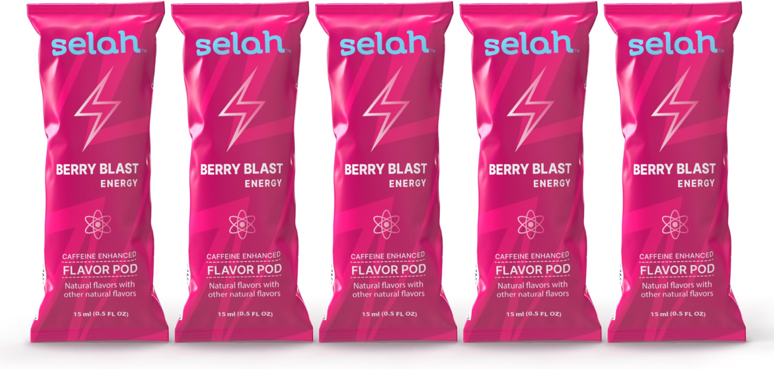 Selah Flavor Pods - Water Enhancer Refill Pods for Selah Water Bottle - Fruit punch, Watermelon, Green Apple, Strawberry Lemonade, Peach, Pineapple, Lemon, Orange Sport, Watermelon Sport, Berry Energy - Flavored Five Pack Of Refill Pods (Berry Blast Caffeinated Energy)