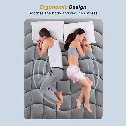 Miniatura 3 de Protector de colchón tamaño King impermeable, acolchado ergonómico, ajustable, de 5 capas, sin ruido, lavable, con bolsillo de 8 a 21 pulgadas de